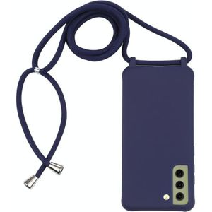 For Samsung Galaxy S21 FE Candy Colors TPU Protective Case with Lanyard(Dark Blue)
