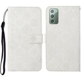 Voor Samsung Galaxy Note20 Ethnic Style Embossed Pattern Horizontal Flip Leather Case met Holder & Card Slots & Wallet & Lanyard(White)