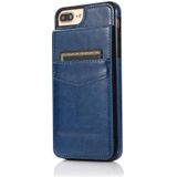 Solid Color PC + TPU beschermhoes met houder en kaartsleuven voor iPhone 8 Plus / 7 Plus (blauw)