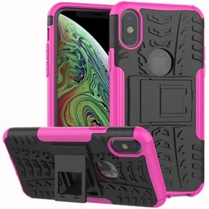 Band textuur TPU + PC schokbestendig geval voor iPhone X/XS  met houder (roze)