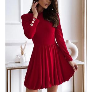 Solid Color lange mouwen jurk (kleur: rood maat: L)