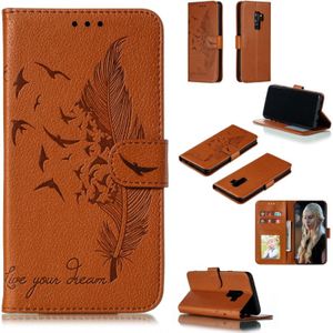 Feather patroon Litchi textuur horizontale Flip lederen draagtas met portemonnee & houder & kaartsleuven voor Galaxy S9 PLUS (bruin)