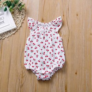 Baby meisje vouw print cartoon patroon jumpsuit (kleur: rode kers grootte: 80)