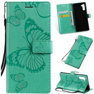 Gedrukt afdrukken Butterfly patroon horizontale Flip PU lederen draagtas met houder & kaartsleuven & portemonnee & Lanyard voor Galaxy Note 10 (groen)