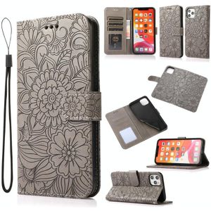 Skin Feel Embossed Sunflower Horizontal Flip Leather Case with Holder & Card Slots & Wallet & Lanyard For iPhone 11 Pro(Gray)