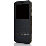 Voor iPhone 11 matte textuur horizontale Flip beugel mobiele telefoon holster venster met beller-ID en metalen knop schuif om te ontgrendelen (zwart)