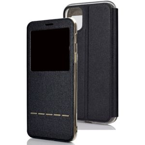 Voor iPhone 11 matte textuur horizontale Flip beugel mobiele telefoon holster venster met beller-ID en metalen knop schuif om te ontgrendelen (zwart)
