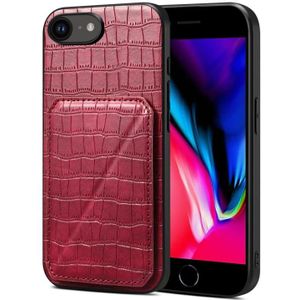 Voor iPhone SE 2022/2020/8/7 imitatie krokodillenleer achterkant telefoonhoes met houder (roze rood)