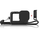 PULUZ voor GoPro HERO9 Zwarte Siliconen Beschermhoes + POM Side Interface Cover met Polsband & Lens Cover (Zwart)