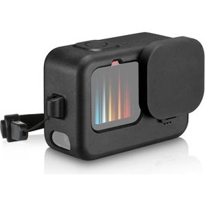 PULUZ voor GoPro HERO9 Zwarte Siliconen Beschermhoes + POM Side Interface Cover met Polsband & Lens Cover (Zwart)