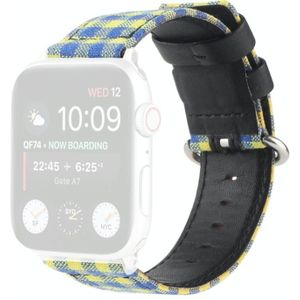 Raster patroon ronde gesp lederen horlogeband voor Apple Watch Series 6 & se & 5 & 4 40mm / 3 & 2 & 1 38mm (geel blauw)