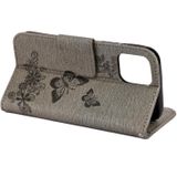 Voor iPhone 12 Pro Max Vintage Bloemenvlinderpatroon Horizontaal Flip Lederen kast met kaartslot & houder & portemonnee & lanyard(grijs)