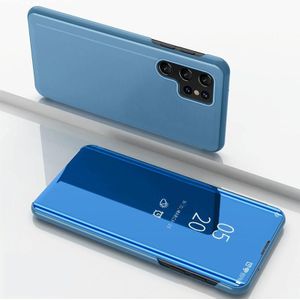 Voor Samsung Galaxy S22 Ultra 5G geplateerde spiegel horizontale flip lederen tas met houder