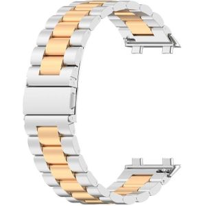 Voor Oppo Horloge 2 46mm Rvs Drie-Kralen Vervanging Strap Horlogeband (Zilver Rose Gold)