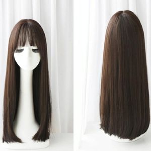 Realistische Long Straight Hair Wig synthetische vezel hoofddeksels voor vrouwen  stijl: lange bruine zwarte 67CM