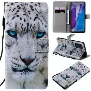 Voor Samsung Galaxy Note 20 Painting Horizontale Flip Lederen Case met Holder & Card Slot & Lanyard(White Leopard)