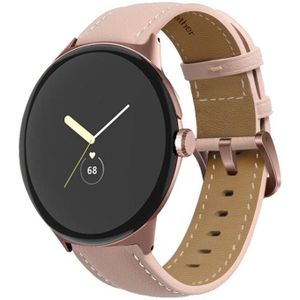 Voor Google Pixel Watch Pointed Tail Stitching lederen horlogeband (rosgoud + roze)