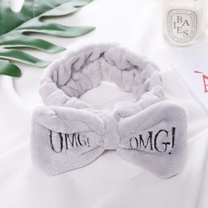 Vrouwen nieuwe letter OMG" koraal fleece zachte boog hoofdbanden cute haar houder Headwear haaraccessoires (grijs)"