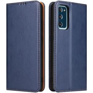 Voor Samsung Galaxy A52 5G Fierre Shann PU originele lederen textuur horizontale flip lederen hoesje met houder en kaart slots &portemonnee (blauw)