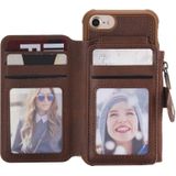 Voor iPhone 8 / 7 Zipper Shockproof Beschermhoes met kaartsleuven & beugel & fotohouder & portemonneefunctie(Koffie)