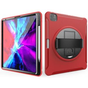 Voor iPad Pro 12 9 inch (2020) 360 graden rotatie PC+TPU beschermhoes met houder & handbandje (rood)