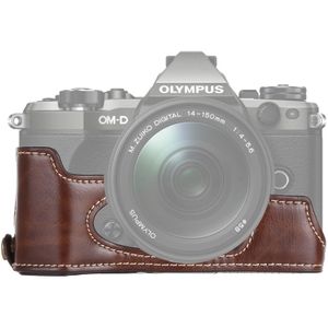 1/4 inch draad PU lederen camera halve Case Base voor Olympus EM5/EM5 Mark II (koffie)
