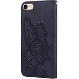 Retro huid gevoel vlinders relif horizontale flip lederen geval met houder & kaart slots & portemonnee voor iPhone 6 / 6s (zwart)