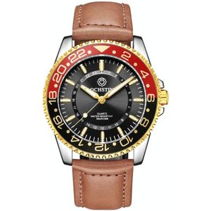 Ochstin 5019G Fashion Business waterdichte lederen band quartz horloge (zwart + rood + bruin)