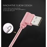 25cm USB to Micro USB Nylon golf Style Double Elbow laad Kabel  Voor Samsung / Huawei / Xiaomi / Meizu / LG / HTC en Other Smartphones (roze)