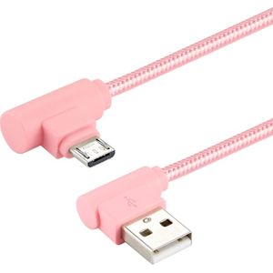 25cm USB to Micro USB Nylon golf Style Double Elbow laad Kabel  Voor Samsung / Huawei / Xiaomi / Meizu / LG / HTC en Other Smartphones (roze)