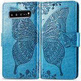 Butterfly Love bloemen relif horizontale Flip lederen case voor Galaxy S10 5G met houder & kaartsleuven & portemonnee & Lanyard (blauw)