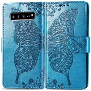 Butterfly Love bloemen relif horizontale Flip lederen case voor Galaxy S10 5G met houder & kaartsleuven & portemonnee & Lanyard (blauw)