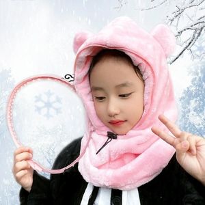 Winter Cartoon Children Ear Protection Windproof Cap with Face Mask  Size: One Size(Pink)