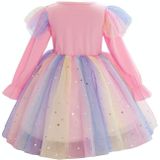 Kinderen jurk met vliegende mouwen regenboog pailletten mesh prinses jurk (kleur: roze maat: 100)