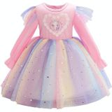 Kinderen jurk met vliegende mouwen regenboog pailletten mesh prinses jurk (kleur: roze maat: 100)