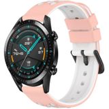 Voor Huawei Watch GT2 42 mm 20 mm tweekleurige poreuze siliconen horlogeband (roze + wit)