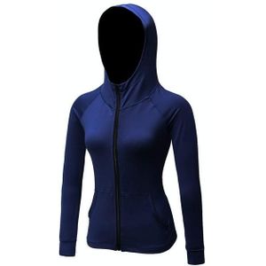 Herfst en Winter Rits Lange mouwen Hooded Sportjack voor Dames (kleur: Navy Blue Size: XL)