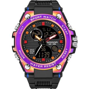 Sanda dual digitale display lichtgevende stopwatch chronograaf wekker heren quartz sport horloge (739 symfonie paars)