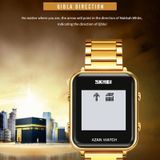 SKMEI 2064 Multifunctioneel moslim aanbidt kompas Lichtgevend digitaal polshorloge (goud + wit)