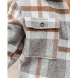 Revers Lange Mouw Flanel Check Shirt Losse Casual Cardigan Jacket voor Dames (Kleur: Lichtgrijs Maat: XL)