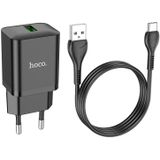 hoco N26 18W Maxim enkele poort QC3.0 USB-oplader met USB naar USB-C/Type-C-kabel  EU-stekker