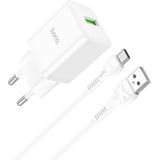 hoco N26 18W Maxim enkele poort QC3.0 USB-oplader met USB naar USB-C/Type-C-kabel  EU-stekker