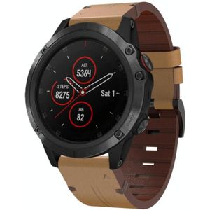 Voor Garmin Fenix 5X Plus 26 mm lederen horlogeband met stalen gesp