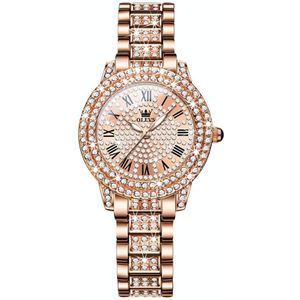 OLEVS 9943 Dames Diamond Waterproof Quartz Watch (Rose Gold Diamond Face)