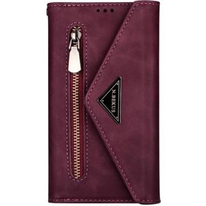 Voor iPhone XS Max Skin Feel Zipper Horizontale Flip Lederen case met Holder & Card Slots & Photo Frame & Lanyard & Long Rope(Wine Red)