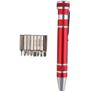 8 in 1 multifunctionele mini aluminium gereedschaps stift schroevendraaier set (rood)