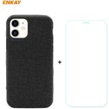 Voor iPhone 11 ENKAY ENK-PC0312 2 in 1 Business Series Denim Texture PU Leather + TPU Soft Slim Case Cover & 0 26mm 9H 2.5D Tempered Glass Film(Black)