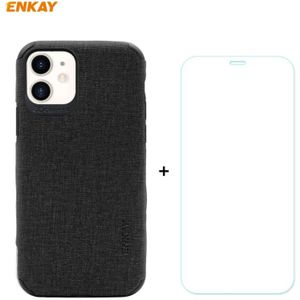 Voor iPhone 11 ENKAY ENK-PC0312 2 in 1 Business Series Denim Texture PU Leather + TPU Soft Slim Case Cover & 0 26mm 9H 2.5D Tempered Glass Film(Black)