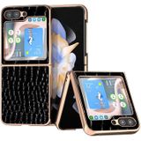 Voor Samsung Galaxy Z Flip5 Krokodil Textuur Echt Leer Nano Galvaniseren Telefoon Case (Zwart)