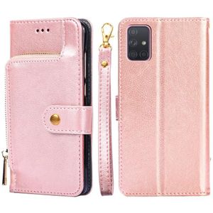 Voor Samsung Galaxy A71 4G Zipper Bag PU + TPU Horizontale Flip Lederen Case met Houder & Card Slot & Portemonnee & Lanyard (Rose Gold)